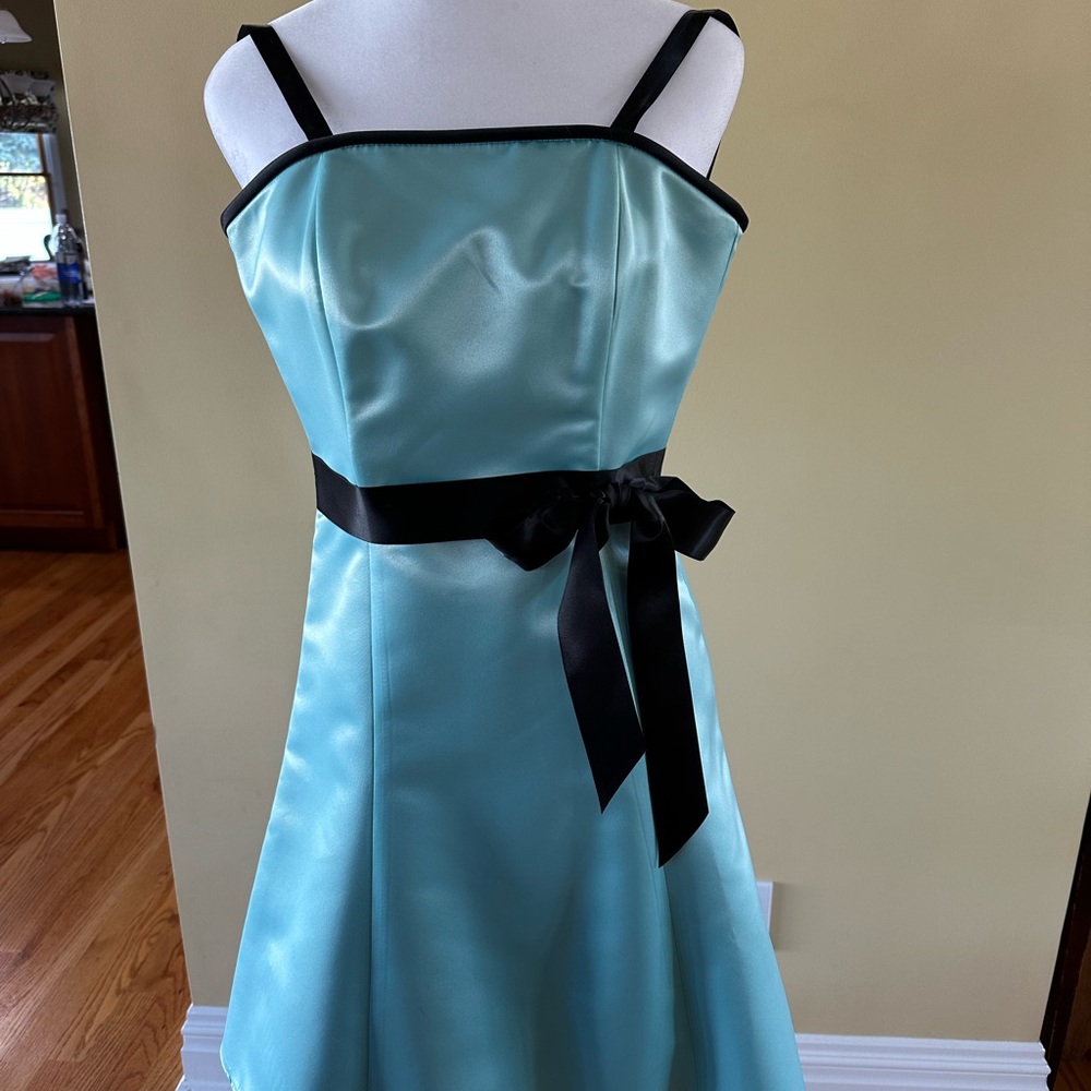 Elegant Aqua Kids Dress with Black Accents